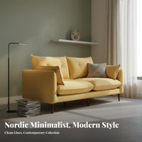 Minimalist Loveseat with Wooden Legs Nordic and design Upholstered 2-Seater Settee Small Space suitable space-saving Couch for Bedroom, Studio Flat, Lounge Area