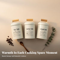 3 Pieces Metal Canister Wooden Handle Sealed Lid Tea Beverage Sweetener Canister Set Airtight Farmhouse Kitchen Jar Set