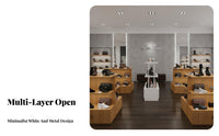 Minimalist Design Double-Sided Display Cabinet Large Storage Capacity Freestanding Island Display Easy to Assemble Multi-Layer Merchandise Rack Heavy-Duty for Salon Owners, Shopkeepers, Homeowners, Maternity and Baby Shop, Boutique, Showroom, Supermarket