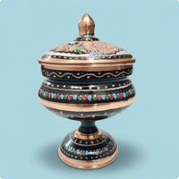 Handmade Copper Sugar Jar Pedestal Base Carved Copper Jar Enamel-Style Ornament Centerpiece