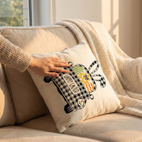 Easter Cushion Cover Faux Linen Buffalo Plaid Spring Throw Pillowcase Cartoon Bunny & Truck Pattern Seasonal Home Decoration for Sofa Bed Living Room