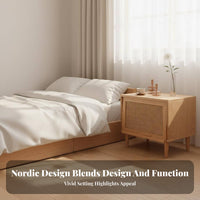 Nordic Inspired Rattan Bedside Table Japanese Design Rattan Bedside Cabinet Minimalist Design Nightstand Sturdy Construction for Apartment Dwellers, Homeowners, Interior Decorators, Bedroom, Homestay, Entryway