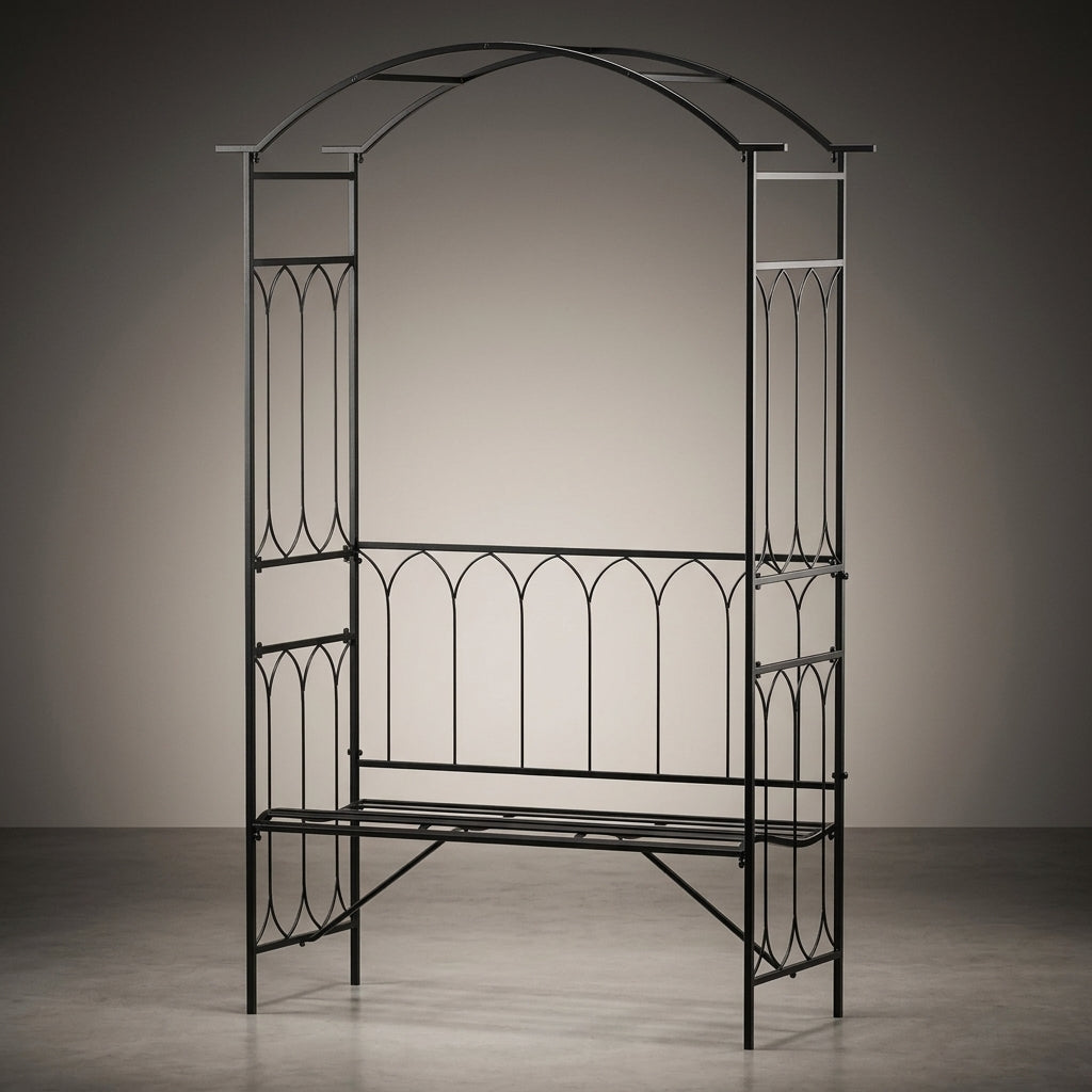 Garden Bench with a Metal Garden Arch for Climbing Plants, Pastoral Style Wedding Decorations, Floor Standing Arches Metal Strong, Pack of 1