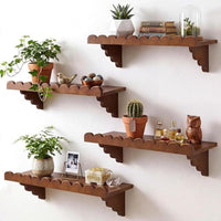 4 Pieces Shelf Warm Brown Finish Wavy Wall Shelf Space Home Storage