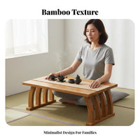 Foldable Curved Leg Kang Table Japanese Aesthetic Floor Desk Space-Saving Household Furniture Multifunctional for Tea Lovers, Students, Distant Workers, Bay Window, Tatami Room, Bedroom, Small Areas