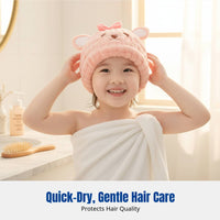 Kids Hair Drying Cap, Cartoon Animal, Super Absorbent, Quick Dry, Soft Microfiber, Parent-Child, Adult