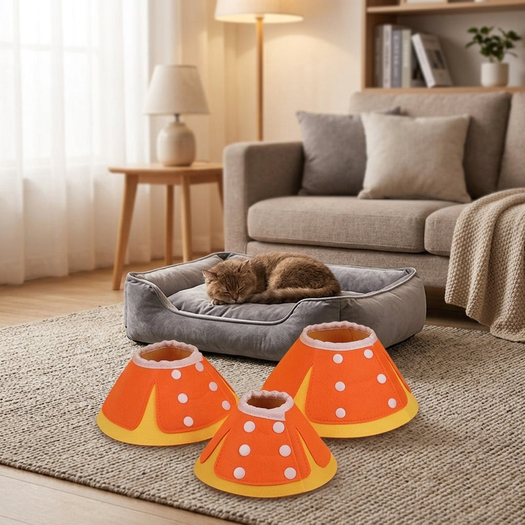 Cat Cone Adjustable Elizabethan Neck, Felt Material for Pet Grooming, Cat Recovery Neck Cone for Post Surgery and Stop Licking