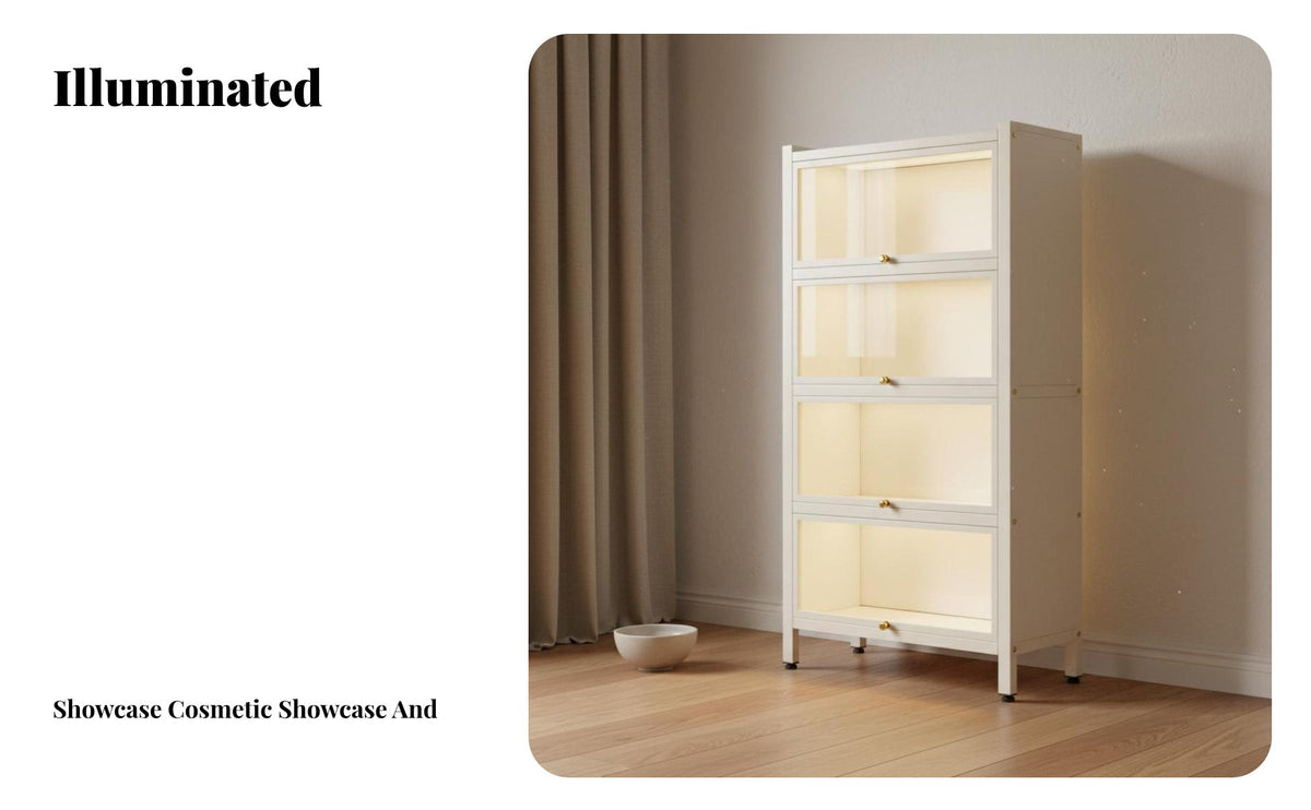 Lighted Steel Display Cabinet Built-in Light Glass Door Bookcase Dustproof Lighted Display Cabinet for Anime Fans, Homeowners, Study Room, Home Office