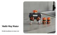 Quadruple Hose Splitter Sturdy Alloy Construction Multi-Way Tap Connector Rust-Resistant Faucet Water Divider for Gardeners, Lawn Care, Car Washing