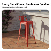 Industrial Aesthetic Low-Back High Stool Light Luxury Upholstered Stool with Backrest Anti-Slip Foot Pads Counter Chair Modern Design for Bar Owners, Homeowners, Cafe Patrons, Coffee Shop, Reception Area, Kitchen Island, Dining Room