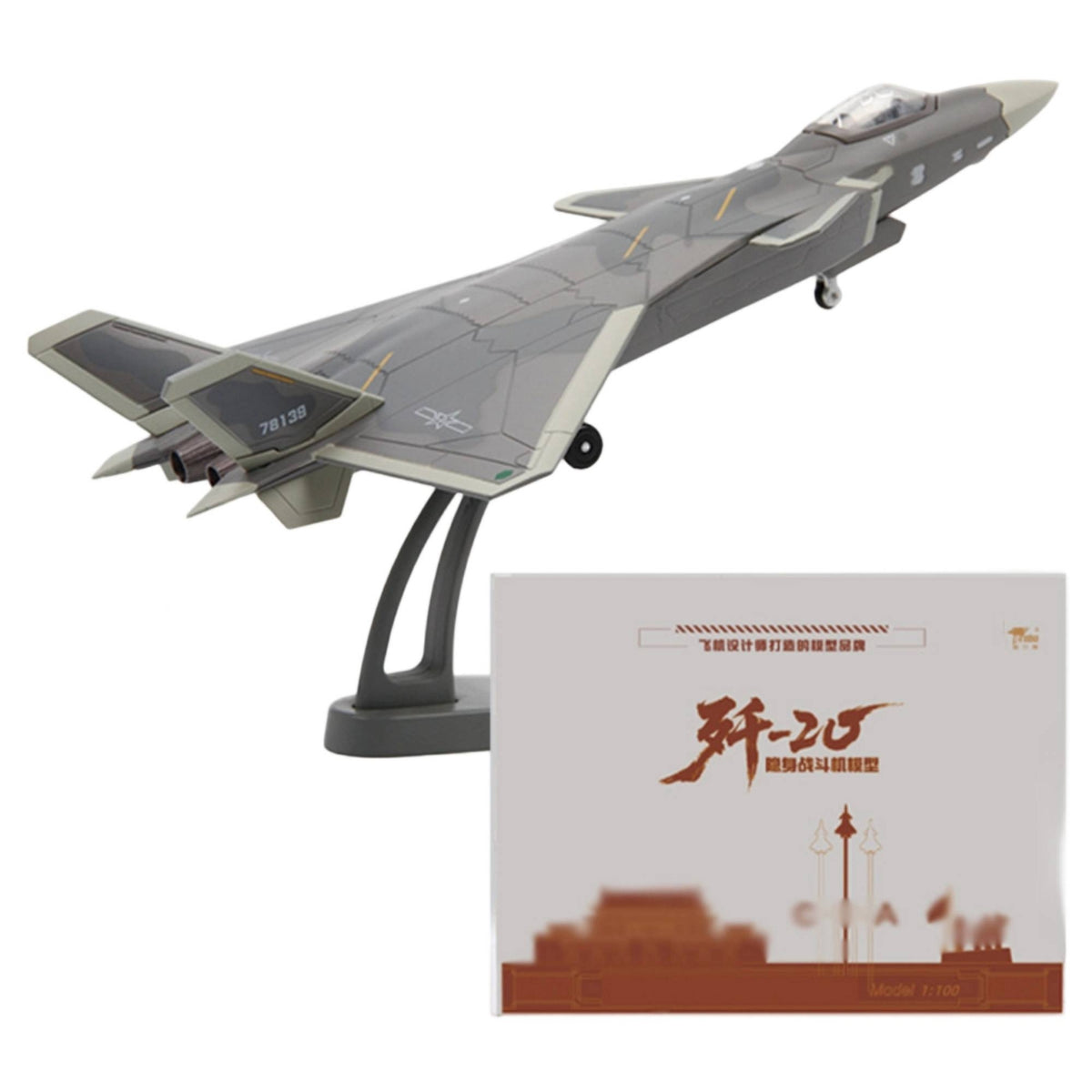 1:100 Scale J-20 Fighter Jet Model Die-Cast J-20 Model Aircraft Alloy Stealth for Aviation Enthusiasts, Collectors, Home Decor, Office