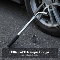 Labor-Saving L-Shaped Wheel Brace Heavy Duty Steel Construction Telescopic Lug Wrench Non-Slip Grip for Roadside Emergency, Garage