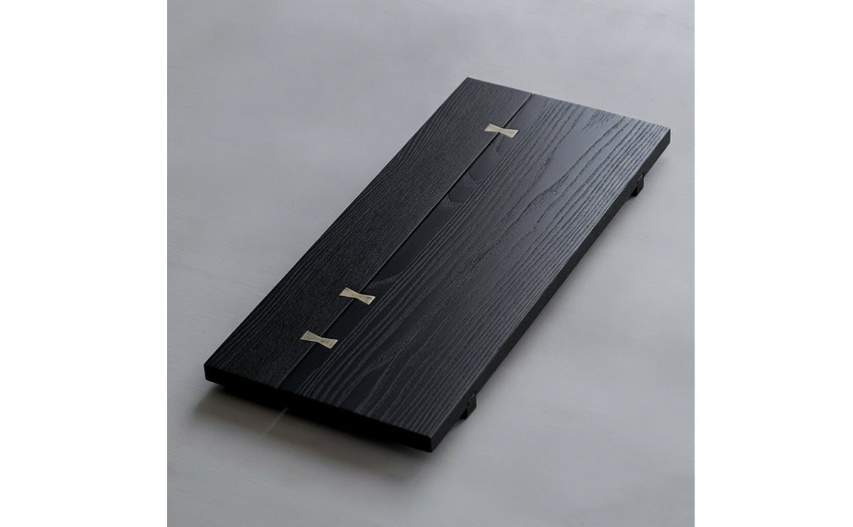 Wood Tea Tray with Brass Accents Artisanal Rectangular Tea Board Low-Silhouette