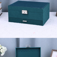 Divided Compartments Velvet Jewelry Box Hinged Lid Jewelry Box with Drawer Metal Latch Display Case Green