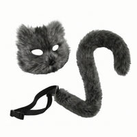 2 Pieces Cat Face Covering with Tail Adjustable Tail with Belt Easy-to-Wear Costume Accessories Set for Cosplayers