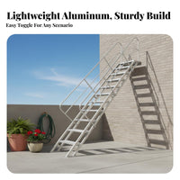 Outdoor Aluminum Staircase Lightweight Fixed Ladder with Handrails Rust-Resistant Fire Exit Stairs for Property Managers, Adults, Rooftop, Attic
