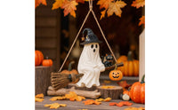 Glowing Hanging Ghost with Witch Hat Cute Ghost Light with Witch Hat Spooky Yard Decor Whimsical for Patio