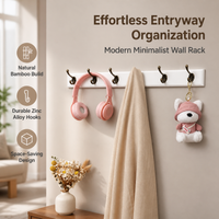 Wood Coat Rack Wall Mount, 5 Hook Modern Wooden Coat Rack for Mudroom, Space Saving Hallway Entryway Organizer