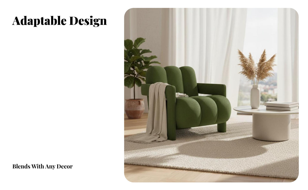 French Cream aesthetic Oversized Single-Person Sofa Modern Minimalist Upholstered Tub Chair Plush Fabric Indoor Seating Curved supportrest for Interior Design aficionados, Book Lovers, Living Room, book perusal alcove, Bedroom, Apartment