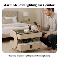 Wireless Charging Nightstand with Drawers Drawer and Shelf Storage Smart End Table Modern design Bedside Cabinet universal serial bus port Ports for technology lovers aficionados, Homeowners, Students, Guest Room, Hotel, Home Office