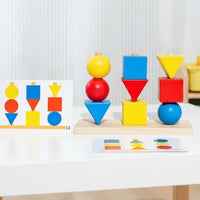 Shape Sorting and Stacking Toy Brightly Colored Geometric Stacking Toy Colorful