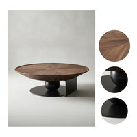 Round Wood Coffee Table Low-Profile Round Coffee Table Sculptural Furniture for Living Room, Lounge Area, Apartment