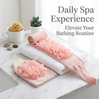 Bath Back Scrubber with Long Strap for Adults, Washable Scrub Towel and Glove Mitt Set for Daily 2 in 1 Exfoliating Accessories for