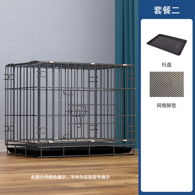 泰迪狗笼子小型犬室内带厕所家用中型犬狗笼折叠宠物笼猫笼兔子笼 蓝色（送托盘+脚垫） M中型61*42*50（10斤内宠物）