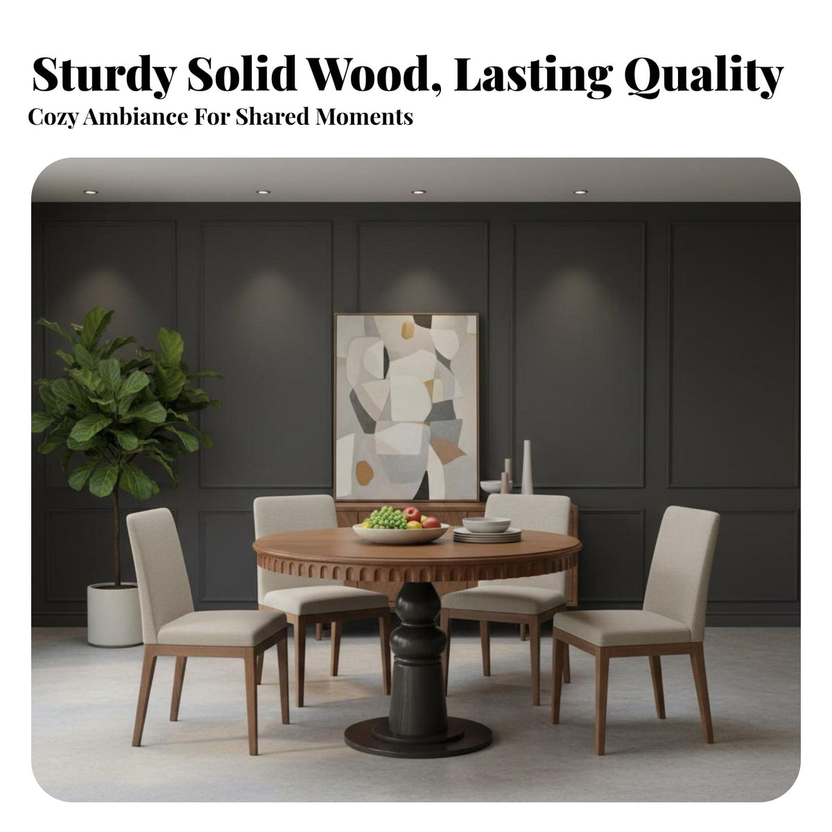 Solid Wood Round Table Elegant Design Solid Wood Dinner Table Hard-Wearing & Sturdy for Cafe Owners, Interior Designers, Restaurant