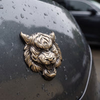 Antique Gold Tiger Face Car Emblem 3D Tiger Head Emblem Long-Lasting Hardware Thick for Bikers