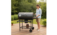 Briquette-Fueled Barbecue Grill Outdoor Grill with Cart Mobile for Backyard Cooks, Families, Patio, Cookouts