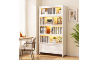 Storage Cabinet Floor-Standing Display Cabinet with Glass Doors Tall Bookcase with Doors for Living Room, Study, Home Office