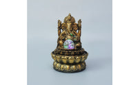 Antique Gold Ganesha Statue with Light Illuminated Deity Statue with Crystal Sphere Spiritual Decorative Sculpture Resin for Altar