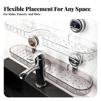 Waterproof Suction Cup Faucet Shelf Repositionable over Faucet Storage Holder Easy to Clean Drill-without Drilling Sink Organizer Draining Design for Renters, Bathroom, Washstand, Kitchen