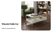 With casters 2-Tier Glass Top Tea Table Easy to Move Living Room Furniture Space-Saving Mobile Storage Multi-Functional for Homeowners, Renters, Home Office, Bedroom, Reception Area