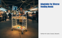 Foldable Food Cart, Mobile Snack Display, Iron Promotional Trolley for Sushi, Sandwich, Ice Jelly, Street Vendor