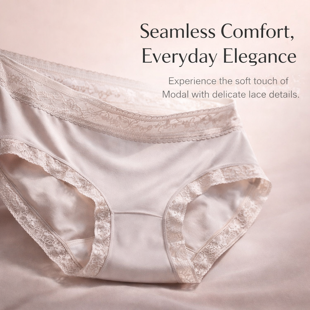 Women's Lace Trim Knickers with Treatment, Soft 80s Modal Material, Breathable Extended Gusset Design