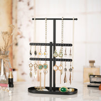 T-Shaped Jewelry Display Stand Perforated Necklace Earring Organizer Freestanding Metal Jewelry Rack Oval Base