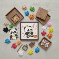 DIY Panda Pulp Painting Kit with Wooden Frame - Textured Punch Needle Art for Kids & Adults