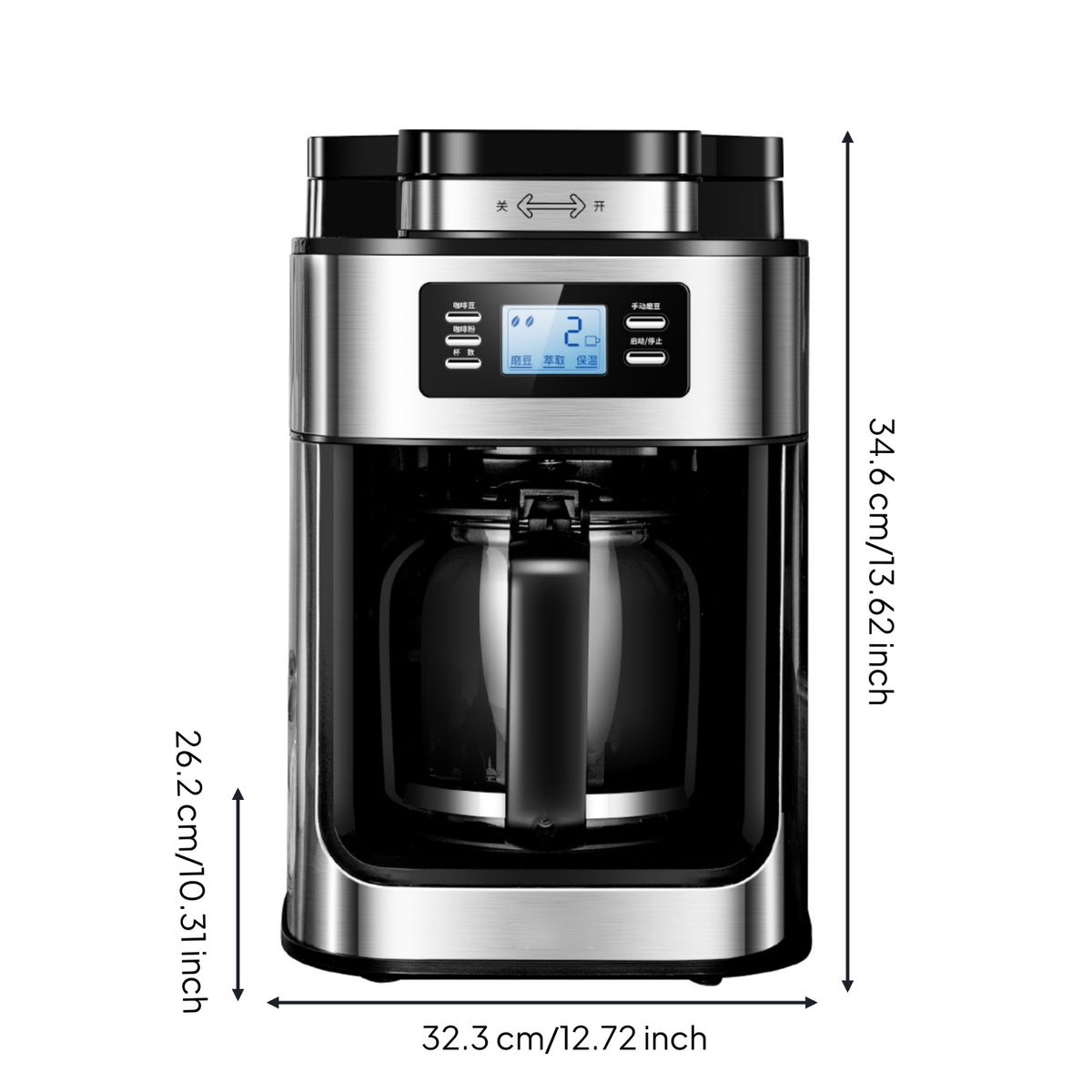 Digital Drip Coffee Maker Countertop Coffee Maker with Glass Carafe Compact Appliance 1.5L for Office Workers, Kitchen, Break Room