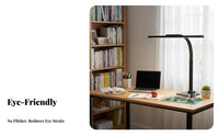 Flicker-without Flicker Shadowless Reading Light Energy Efficient Adjustable Arm Task Light Dimmable & Multi-Color Long Arm Table Lamp Auto-Dimming for Students, Office Workers, Bedroom, Workbench, Studio, Gaming Setup