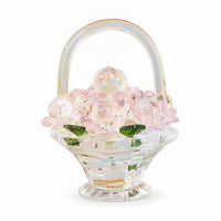 glass Flower Basket Ornament Glittering glass Basket with Artificial Flowers Centerpiece for Desk
