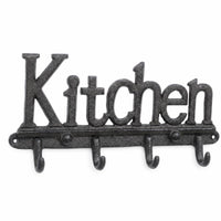 Rustic Kitchen Hook Rack Cast Iron Metal Hook Rack Sturdy Key Holder with 4 Hooks Sturdy for Homeowners