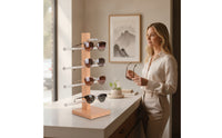 Wooden Eyeglass Display Rack Desktop Eyewear Display Stand Freestanding Glasses Holder Stand Upright for Retailers, Collectors, Countertop, Retail Store, Optical Shop