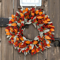 New Autumn Red Berry Wreath with Rabbit Ear Leaves for Harvest Festival Home Decoration