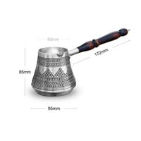 Handmade Turkish Cezve Silver Finish Copper Cezve Pot Double-Layered Turkish Coffee Pot Heat-Tinned