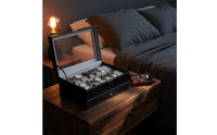 2-Tier Watch and Jewelry Box Debris-Resistant-Resistant 12-Compartment Watch Display Case 2-Tier Jewelry Organizer Soft Interior