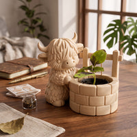 Scottish Cattle Planter Indoor Cow Ornament with Flower Pot Farmhouse for Windowsill