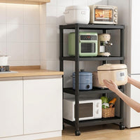 Black Shelving Unit for Kitchen, Modern Freestanding Pantry Shelving Unit with Wheels, Adjustable Storage Shelves