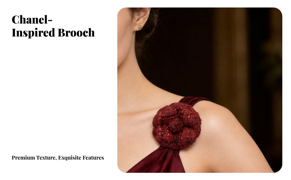 Tweed Camellia Brooch Classic Design Camellia Flower Lapel Pin Elegant Handmade Tweed Flower for Bridesmaids, Parents, Formal Events, Parties, Gifting